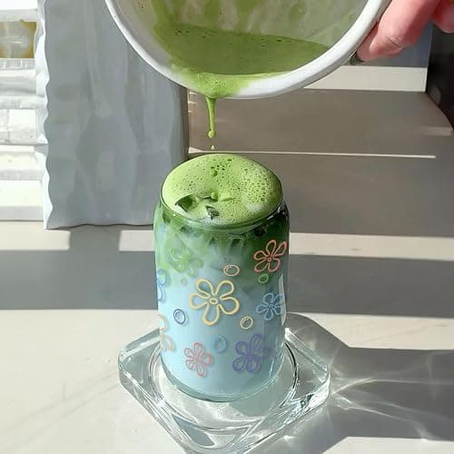Mikopei Cute Glass Cups with Lids and Straws - Flowers and Bubbles Iced Coffee Cup for Adults, Unique Gifts for Women Men, Funny Unique Decor Party Birthday Decorations, 16 oz thumbnail 7