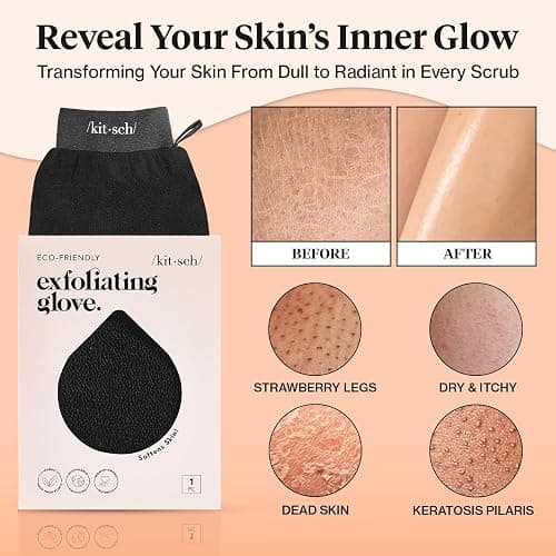 Kitsch Exfoliating Glove – Korean Exfoliating Mitt & Deep Exfoliating Body Scrubber for Shower, Bath | Body Exfoliator, Dead Skin Remover | Skin Care for Smooth, Renewed Skin - 1pc, Black thumbnail 5