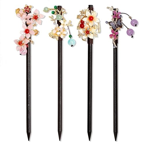 4 PCS Wooden Hair Sticks Chinese Traditional Flower Hair Sticks for Long Hair Hair Chopsticks for Women Girl Classic Vintage Flower - Image 1