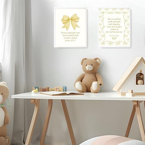 LARTSFRO Coquette Yellow Bow Jesus Wall Art Decor Posters, Butter Yellow Bow Christian Room Bedroom Bathroom Dorm Wall Art Decor Aesthetic for College Teen Girls Gifts, Inspirational Bible Verses Bow Wall Decor, 10x8 Inch Set of 4 Bow Pictures(UNFRAMED) thumbnail 7