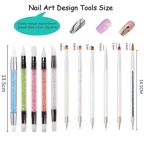 Whmeolyo 11Pcs Nail Art Brush Set, Dual Tipped Silicone Nail Tools, Nail Art Sculpture Pen, Crystal Handle Liner Brushes, Acrylic & Gel Nail Brush, Dotting Pens for Home and Professional Nail Salon thumbnail 2