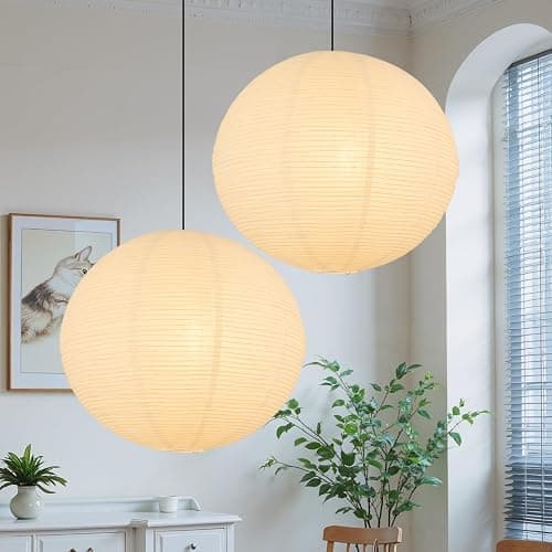 White Round Paper Lantern Lampshade set of 2, 20"x20'' Large Paper Lanterns Pendant Light Shade, Chinese Foldable Design for Living Room, Bedroom, Ceiling Lampshade Party Decor - Image 1