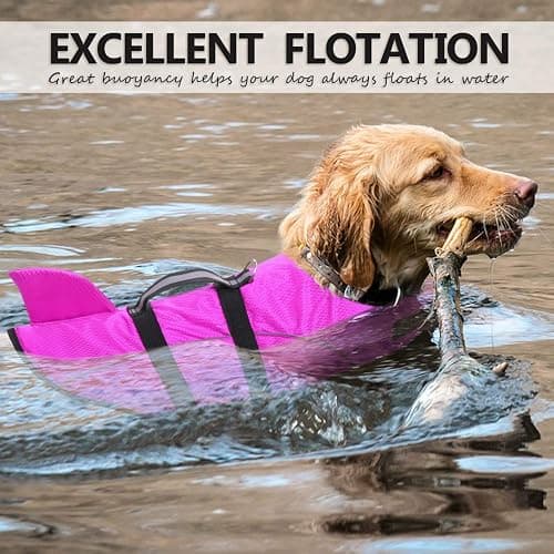 Ripstop Dog Life Jacket Shark Life Vest for Dogs, Safety Lifesaver with High Buoyancy and Lift Handle for Small and Medium Breeds（Rose Red XS） thumbnail 2