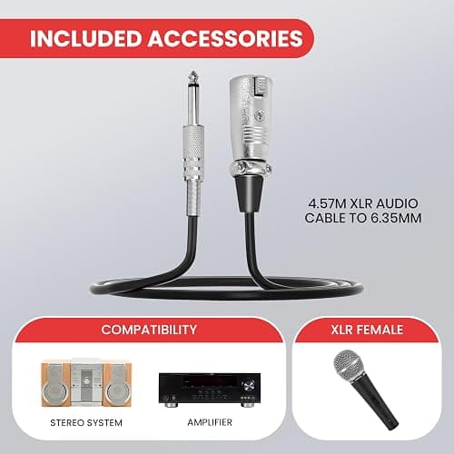 Pyle Microphone - Professional Dynamic Vocal Microphones, with ON/OFF Switch, Dynamic Cardioid, Handheld Mic for Singing, w/ 4.5 m – XLR Audio Cable, Compatible for Karaoke-Speaker-Speech-Amp-Mixer thumbnail 6