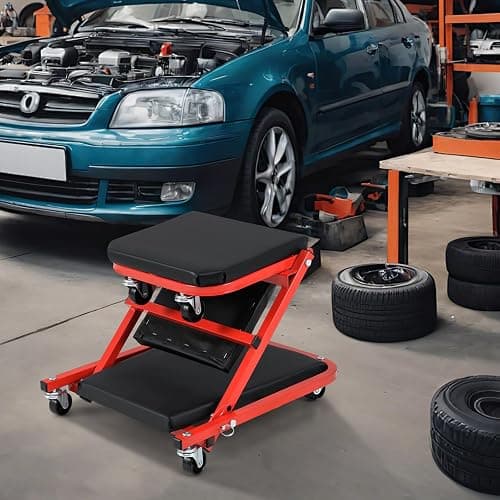 COSTWAY 2-in-1 Folding Car Creeper and Seat, 37 Inch/40 Inch Padded Mechanics Creeper Stool with 6 Rotatable Wheels, Rolling Garage Work Crawler Board Bench, 150kg/160kg Capacity (37”, 150kg, Black) thumbnail 9