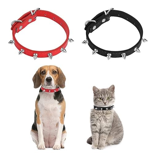 Cobee Spiked Cat Dog Collar, 2 Pieces PU Leather Soft Dog Collar Adjustable Rivet Puppy Collar Studded Cat Collar with Spikes for Boy Girl Cats Puppy S Size thumbnail 8