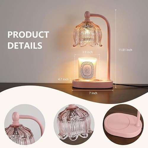 MEIXISUE Pink Candle Warmer Lamp with Timer and Dimmer,Mother's Day Gifts for Mom/Wife, Melt Wax Warmer Lamp with 2 Bulbs for Candle Jars House Warming New Home Decor thumbnail 6