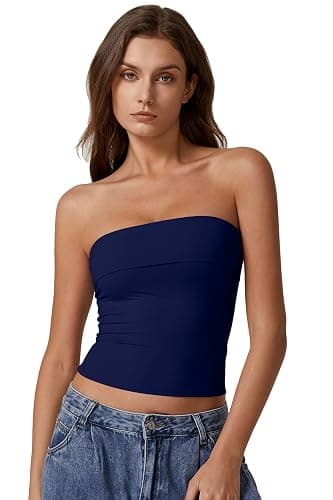QINSEN Women's Tube Tops Strapless Bandeau Tops Double Lined Slim Fit Summer Going Out Tank Tops thumbnail 4