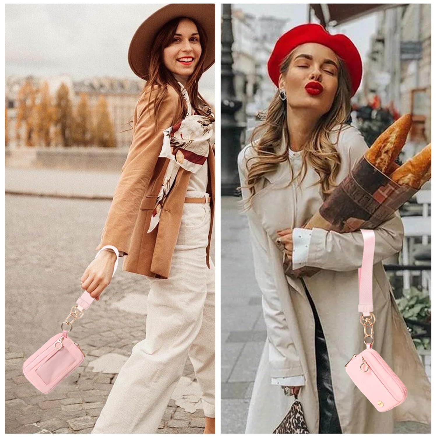 Llavero de doble bolsa para mujer con 2 monederos desmontables con cierre – portafolios pequeña y portátil para mujeres y hombres, Rosado, portafolios pequeña thumbnail 7