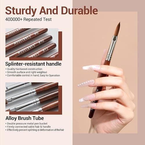 Modelones Kolinsky Sable Acrylic Nail Art Brush Red Wood Pen Nail Brushes for Extension 3D Carving Designs Professional Manicure Tool (10#) thumbnail 3