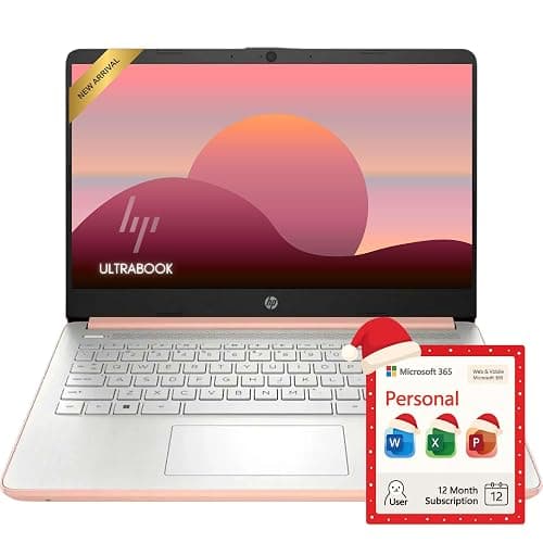 HP Rose Gold Ultrabook 14 Laptop with Office 365, Intel 4-Core CPU, 1.1TB Storage (1TB OneDrive and 64GB Emmc), 8GB RAM, Windows 11, No Mouse - Image 1