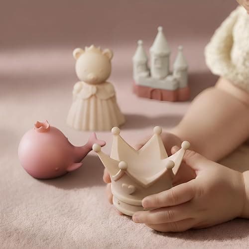 MarcZero Princess Silicone Bath Toys 8Pcs for Toddlers Kids Babies,Bathtub Water Toys,Soft Squeezable Easy-Grip Pool Toys Set (Pink) thumbnail 6