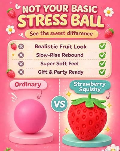 Strawberry Squishy, Realistic Strawberry Stress Ball, Squeezable Toy Fruit Ball,Party Favor Slow Rise Pressure Release Toy Adults thumbnail 6