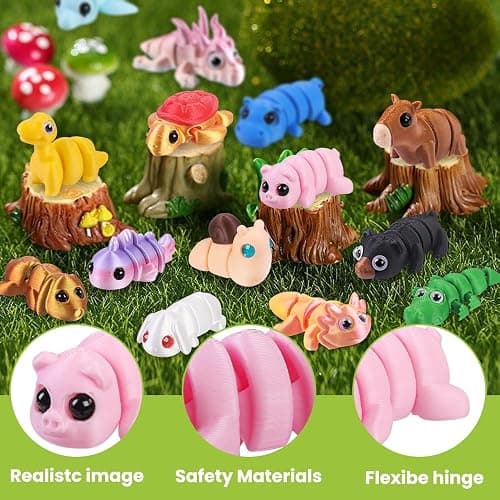 XIMISHOP 18Pcs 3D Printed Mini Animals，Cute Flexible Movable Joint 3D Printed Animal Fidget Toy for Home Office Desk Decoration Kids Party Favors Toys thumbnail 4