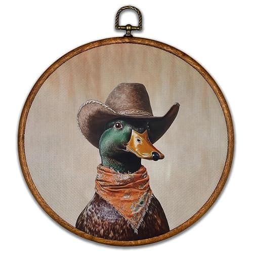 BCUANGD Western Hunting Round Wall Art Decor - Retro Duck Neutral Wall Art Canvas Frame Artwork Prints, Rustic Vintage Country Round Wall Hanging Decorations for Home Farmhouse Bedroom, 10"x10" - Image 1