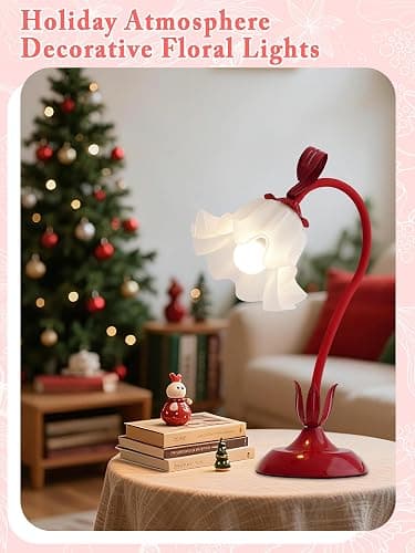 AQDZCNF Flower Table Lamp,LED Reading Light Bedside Vintage Flower Night Light,3 Colors Modes Kawaii Bedside Lamps Decor,Living Room Bedroom Room Lighting Table Lamps Home Decoration (Red) thumbnail 5