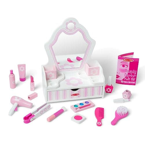 Melissa & Doug Wooden Beauty Salon Play Set, 18-Piece Vanity with Pretend Play Toys, Makeup, Mirror, Accessories & More, Preschool Toys for Girls & Boys Ages 3+ - FSC Certified thumbnail 6