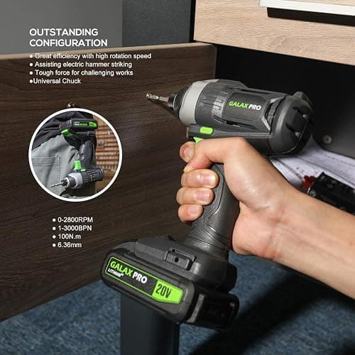 GALAX PRO Cordless Drill Impact Driver-95307&D6001 | combo kit with 1pcs 1.3Ah Lithium-Ion Batteries, Charger Kit, 11pcs Accessories and Tool Bag thumbnail 5
