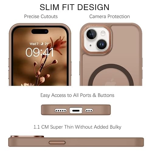 BENTOBEN for iPhone 15 Case, for iPhone15 Phone Case Compatible with MagSafe, Translucent Matte Magnetic Cover Shockproof Women Girl Protective Cute Case for iPhone 15 6.1", Cocoa Brown, Bronze thumbnail 2