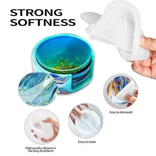 5PCS Resin Coaster Molds - Round Silicone Casting Molds for Epoxy Resin Coaster Casting and DIY Home Decoration thumbnail 3