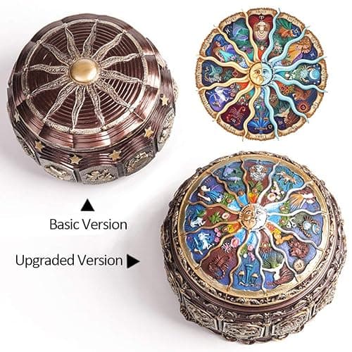 Vintage Music Box with Constellations Rotating Goddess LED Lights Twinkling Resin Carved Mechanism Musical Box with Sankyo 18-Note Wind Up Signs of The Zodiac Gift for Birthday (A1 Upgraded) thumbnail 6