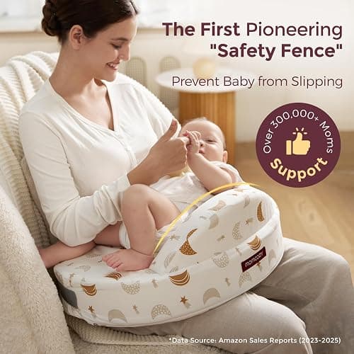 Momcozy Innovative Safety Fence Nursing Pillow - Firm & Springy Memory Foam - Stable, Ergonomic Support & Comfort - Wider Breastfeeding Cushion, Adjustable, Removable Cover, Baby Safety Certified thumbnail 2