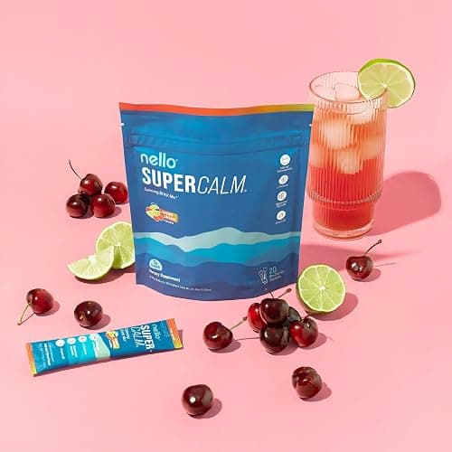 Nello Supercalm Powdered Drink Mix, Cortisol Reducer* and Sleep Aid Supplement, L Theanine, Ksm-66 Ashwagandha, Magnesium Glycinate, Vitamin D 3, No Sugar, Non GMO, On The Go, 20 Ct, Cherry Limeade thumbnail 6