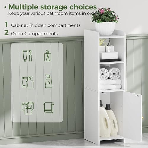 BEWISHOME Small Bathroom Cabinet, Narrow Storage Cabinet with Anti-Tip & Adjustable Shelves,Bathroom Organizers and Storage Cabinets for Small Spaces, 7.9 x 7.9 x 31.5 Inches，White YYG06W thumbnail 7