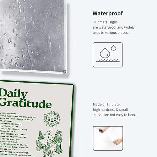 Fmcmly Daily Gratitude Inspirational Metal Tin Sign Green Boho Room Aesthetic Decoration Home Kitchen Office Bedroom Cafes Wall Decor 8x12 Inch thumbnail 4