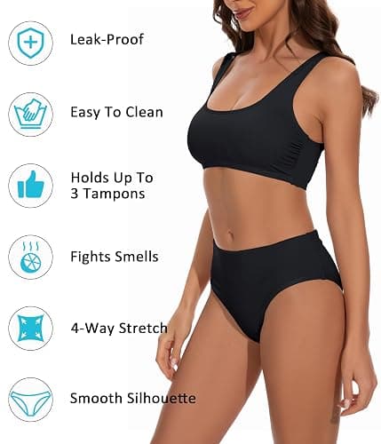 Beautikini Period Swimwear Two Piece Menstrual Leakproof Sporty Bikini Sets Bathing Suit Period Swimsuit for Teen Girls thumbnail 4