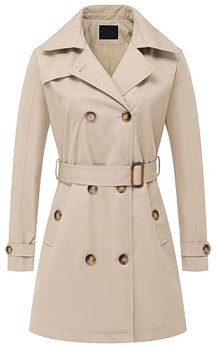 Chrisuno Women's Double Breasted Trench Coats Mid-Length Belted Overcoat Long Dress Jacket with Detachable Hood - Large - Khaki