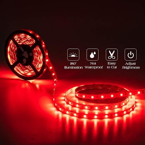 Marreal 20ft 12V 360 LED Red Strip Light, Flexible Cuttable Non-Waterproof for Indoor Party Decoration, with Power Supply & Dimmer. - Red thumbnail 2