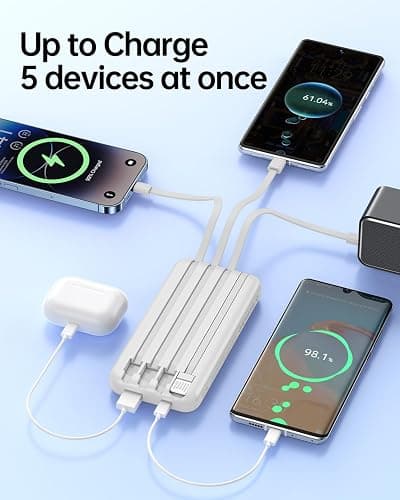 Portable Charger with Built in Cable - USB C LED Display 20000mAh Fast Charging 22.5W Power Bank Slim Battery Pack 5 Outputs & 3 Inputs for Travel Essentials iPhone Samsung Android Phones Tablets thumbnail 5