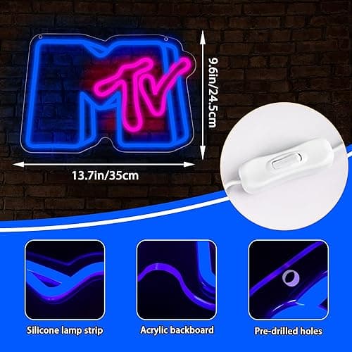 Music Neon Sign for Wall Decor Dimmable Music Neon Light Up Sign for Man Cave Neon Lights for Bedroom Led Neon Sign Suitable for Record Studio Bar Nightclub Party Concert Venue Size 13.77*9.64(P004) thumbnail 3