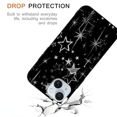 Vulfwela for iPhone 15 6.1'' Cute White Line Stars Phone Case | Cool Aesthetic Y2K Star Design Phone Cover Soft TPU Silicone Anti-Scratch Non-Slip Shockproof Protective Case for Women Girls thumbnail 5