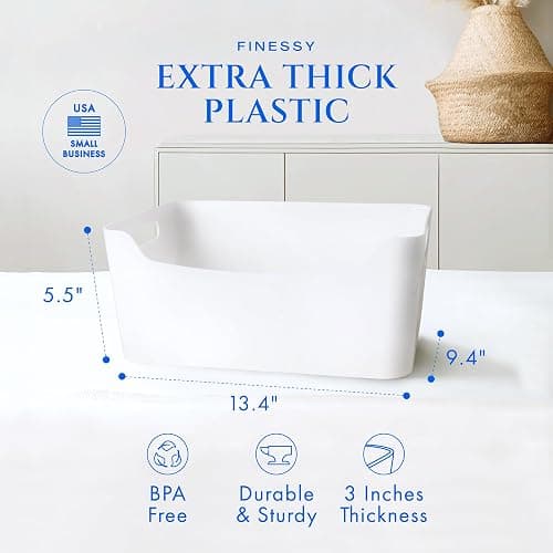 FINESSY White Plastic Bins for Organization, Stackable Storage Containers Kitchen Pantry, Bathroom, Small Closet, Under Cabinet Organizer, Small Storage Containers for Shelves, Plastic Organizer Bins thumbnail 2