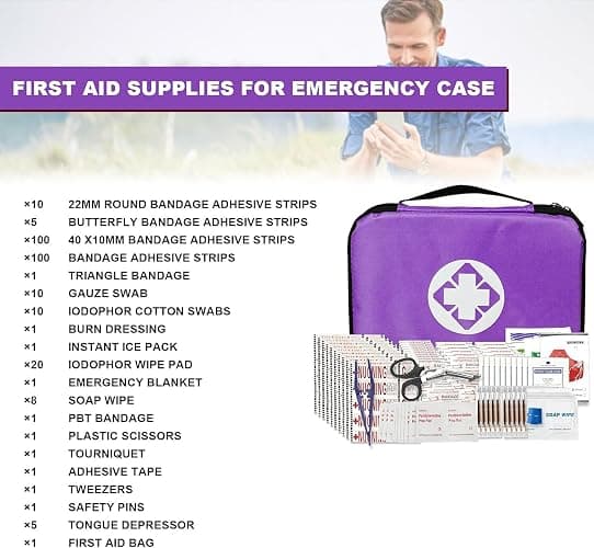 Small-Campact First-Aid Kit-Refill Supplies-Basic Emergency-Essentials - 300PCS Home Essentials Emergency Accident Kits for Businesses Workplace Outside Travel Purple 1st Aid thumbnail 2