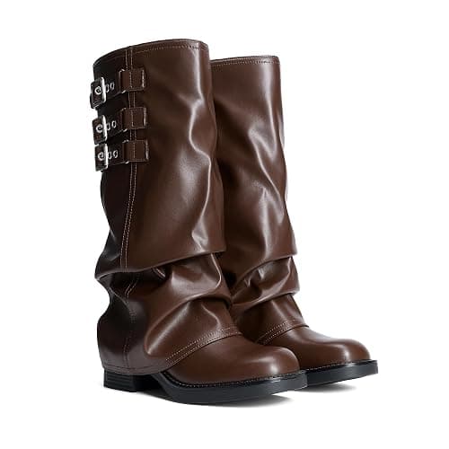 DREAM PAIRS Fold-over Knee High Fashion Boots for Women | Adjustable Buckle,Low Chunky Heel,Comfort Slouchy Boots,Festival Party Going Out Looks,Long Tall Fashion Casual Boots thumbnail 5