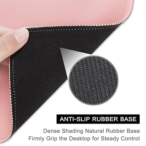 Hsurbtra Mouse Pad, Premium-Textured Square Mousepad 10.2 x 8.3 Inch, Stitched Edge Anti-Slip Waterproof Rubber Pretty Cute Computer Mat for Office Gaming Laptop Women Kids Pink thumbnail 4