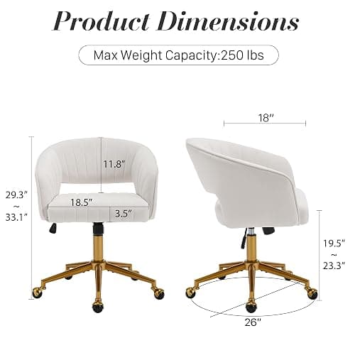 HENGJIANYI Home Office Swivel Desk Chair, Modern Velvet Vanity Chair, Height Adjustable Armchair with Gold Base, Ergonomic Office Chair for Task Study Computer Room, Beige thumbnail 3