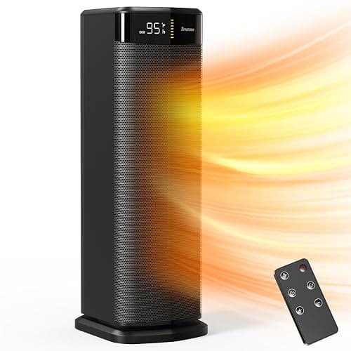BREEZOME Space Heater for Indoor Use, 1500W Fast Heating Electric Heater with Thermostat & 24H Timer, 90°Oscillating PTC Ceramic Heater, Portable Room Heaters for Home Bedroom Office, Dark Grey - Image 1