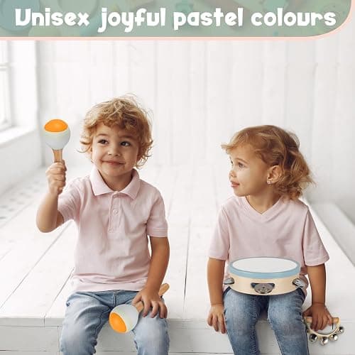 Stoie's Wooden Toddler Musical Instruments with Xylophone, Maracas, Triangle, Tamburine for Babies and Kids, Eco Friendly Montessori Educational Toy thumbnail 4