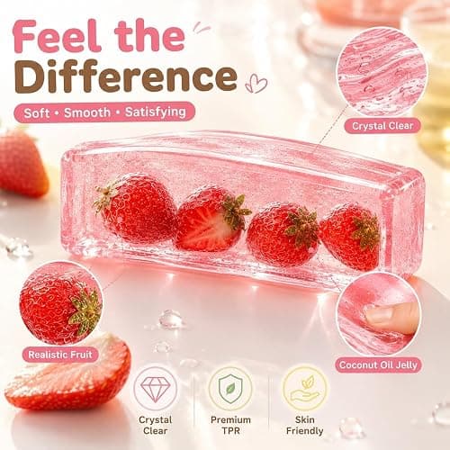 Coconut Oil Strawberry Squishy, Transparent Cute Jelly Squishies, Zero Bounce Back Realistic Sensory Squeeze, Soft Squishy Stress Relief Desk Birthday Gift for Adults thumbnail 4