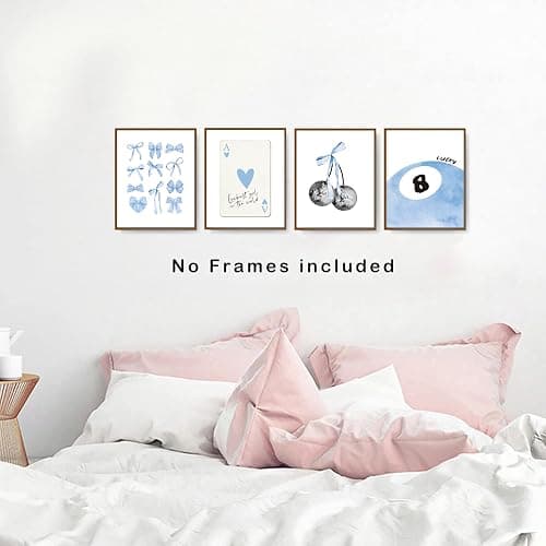 okaxscm Light Blue Coquette Trendy Preppy Wall Art Prints Set of 4, Coquette Preppy Room Decor, Blue Bow Disco 8 Ball Cherry Wall Decor Posters for Girls Bedroom Dorm, 8x10 Unframed - 8x10 - blue-2 thumbnail 4