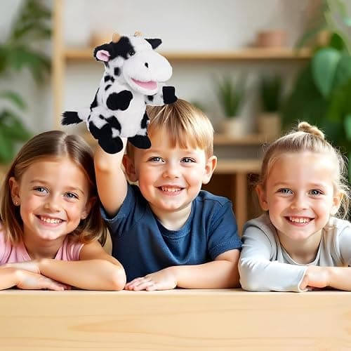 Animal Hand Puppets 11 Inch Sea Turtle Plush Dinosaur Animals Hand Puppet Toys Role-Play Toy Puppets for Kids Storytelling Imaginative Pretend Play Teaching Preschool(Cow) thumbnail 6