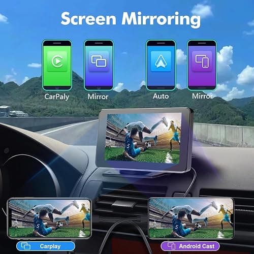 Hieha Car Play,Wireless Portable with Apple CarPlay and Android Auto Screen for Car,7" HD Touch Screen Car Stereo with Mirror Link,Backup Camera,Bluetooth5.2,GPS Navigation,AUX,FM for All Vehicles thumbnail 3