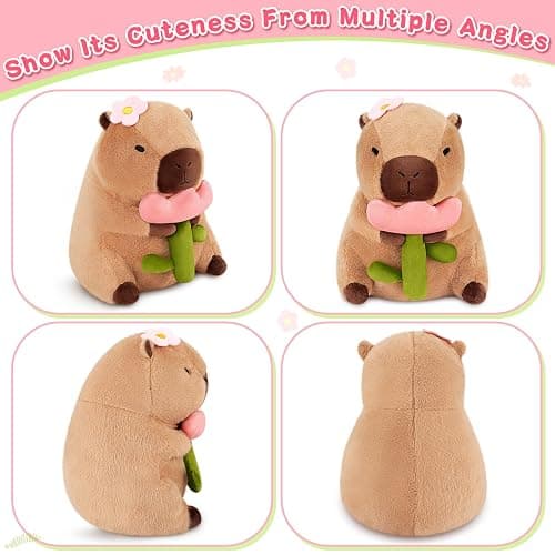 Achwishap Capybara Plush,Cute Plushies Capybara Stuffed Animals,Capybara Plush Toys,Kawaii Plushie Stuffed Toy with Flower Plushies Gifts for Kids Adults Birthday Plushies,Brown 12” thumbnail 9