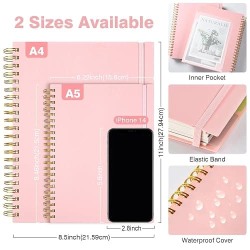 5 Subject Notebooks College Ruled, Spiral Lined Notebook with Removable Dividers, 300 Pages 100GSM Thick Spiral Writing Journal for Women & Men, Large A5 Notebooks for Work, School Supplies, 6" x 8" thumbnail 5