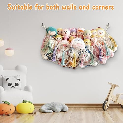 Bohemian Stuffed Animal Hammock - Large 51 Inch Toy Storage Net for Plush Toys, Nursery & Kids Room Wall Decor,Ideal Gift for Birthday Christmas. thumbnail 4