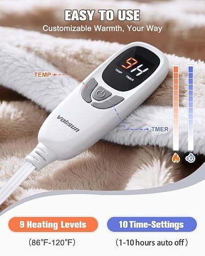 Wearable Heated Blanket with Foot Pocket,Electric Snuggle Throw Blanket with Sleeves,9 Heating Levels & 1-10 Hours Auto Shut Off,50x70 Inch,Beige thumbnail 5